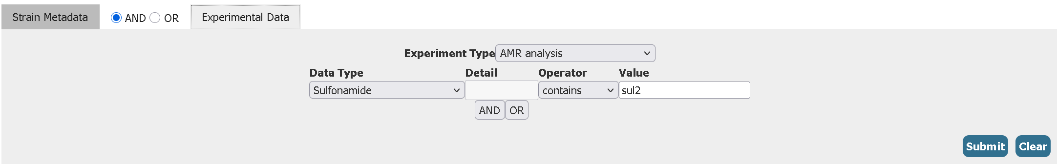 Filters in the Experimental Data tab